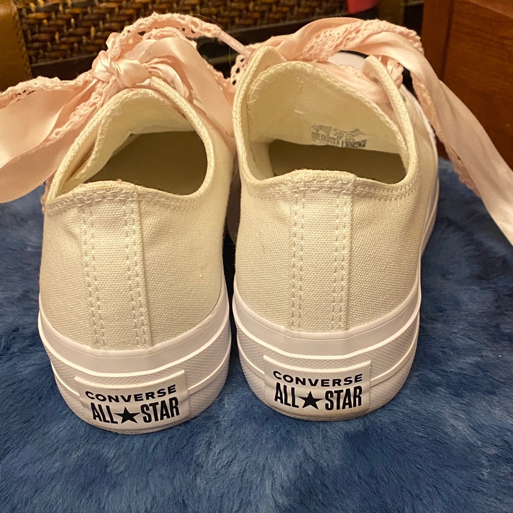 Converse Women's White and Pink Lace Sneakers - Picture 4 of 7